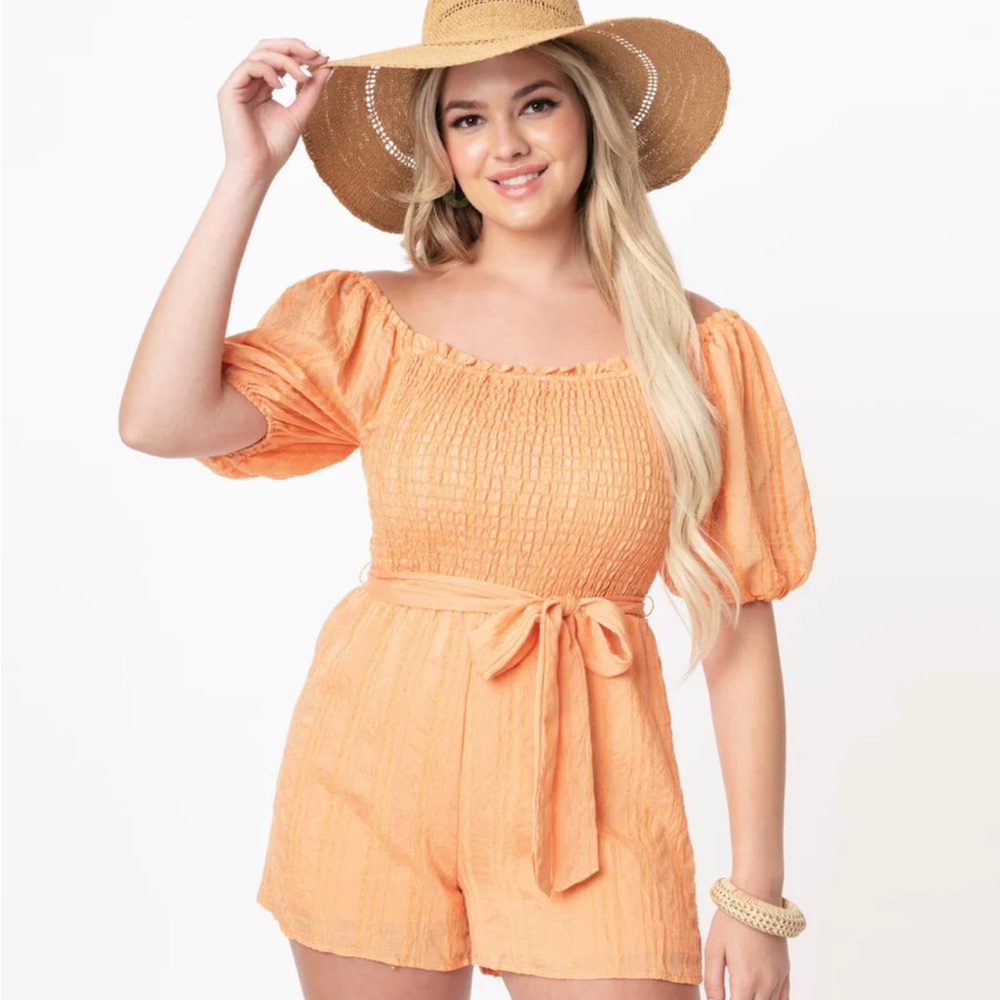 Orange Smocked Romper